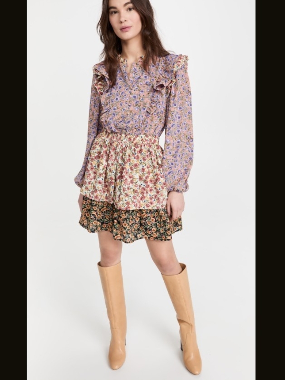 English Factory Tiered Dress In Multi Floral Pattern